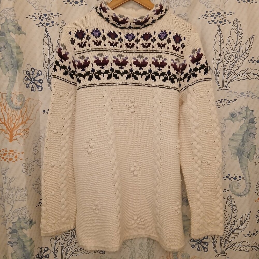 Lands’ End Women’s White Floral Pullover Sweater XL TALL